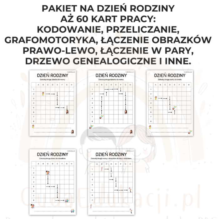 Dzień Rodziny PDF: Karty pracy, zestawy ćwiczeń, kostka do gry, puzzle, dopasowywanie, liczenie, łączenie - obrazek 11