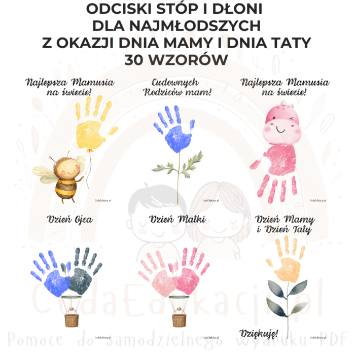 Laurka na Dzień Mamy i Dzień Taty - odciski stóp i dłoni 30 wzorów - obrazek 4