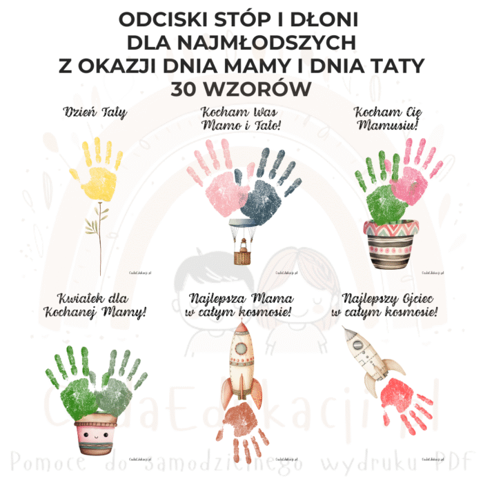 Laurka na Dzień Mamy i Dzień Taty - odciski stóp i dłoni 30 wzorów - obrazek 3