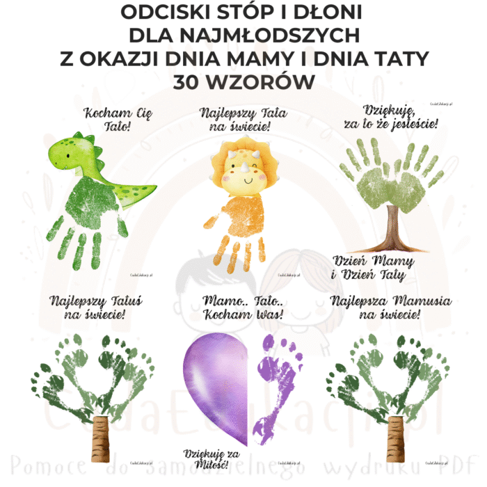 Laurka na Dzień Mamy i Dzień Taty - odciski stóp i dłoni 30 wzorów - obrazek 2