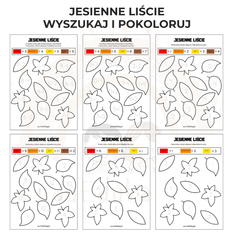 Jesienne liście: wyszukaj i pokoloruj