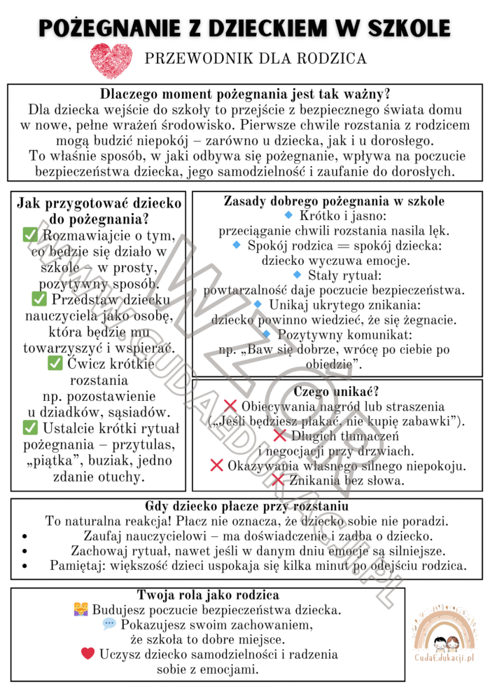 Broszura informacyjna dla rodziców – Pożegnanie z dzieckiem • Żłobek • Przedszkole • Szkoła •