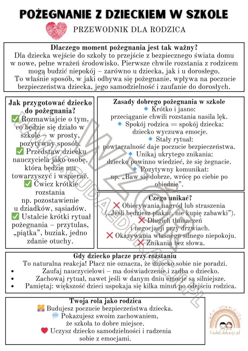Broszura informacyjna dla rodziców – Pożegnanie z dzieckiem • Żłobek • Przedszkole • Szkoła •