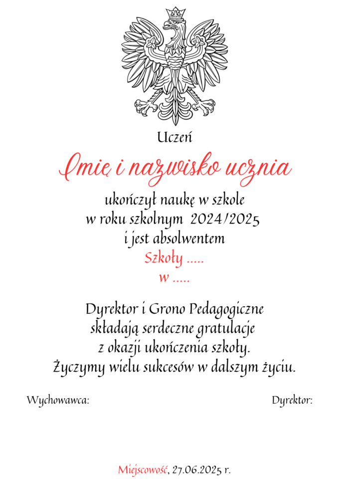 Listy gratulacyjne dla absolwentów szkoły podstawowej WZÓR 2 - obrazek 3
