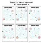 Świąteczny Labirynt – zestaw 10 kart pracy PDF