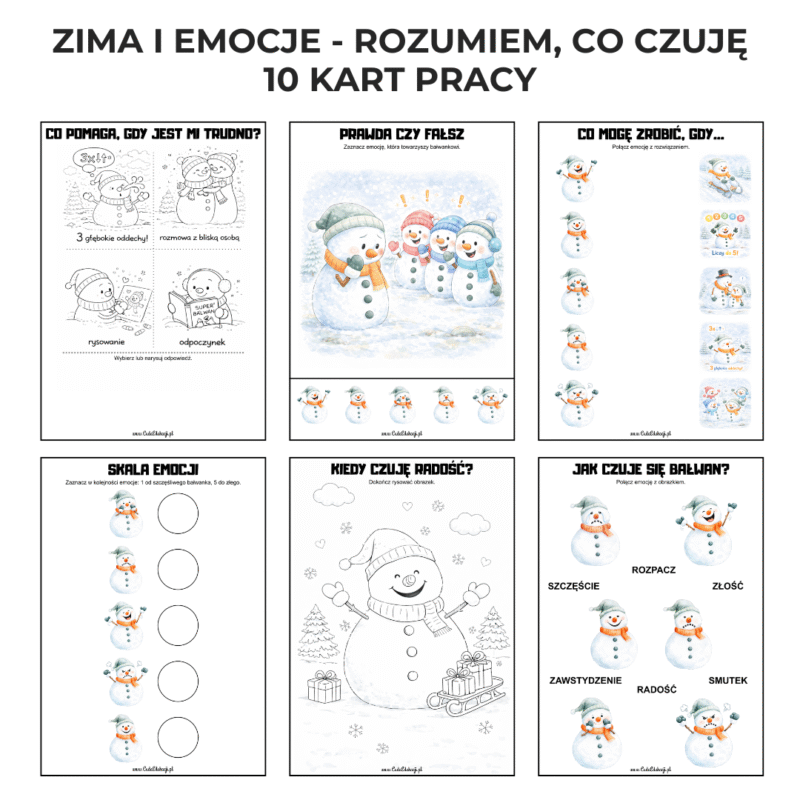 Zima i emocje TUS - rozumiem, co czuję - zestaw 10 kart pracy PDF